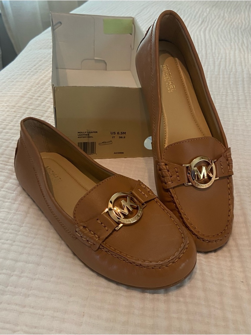 Michael Kors Molly Acorn Brown Leather Flat/Loafers Shoes Size 6.5 M NEW